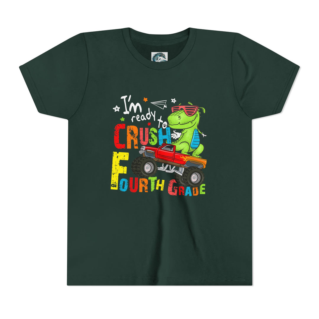 Youth Dinosaur Truck Tee Fourth Grade - Fun, Playful Kids Shirt, Perfect for Birthdays, Summer Adventures, Dinosaur Fans, Everyday Wear