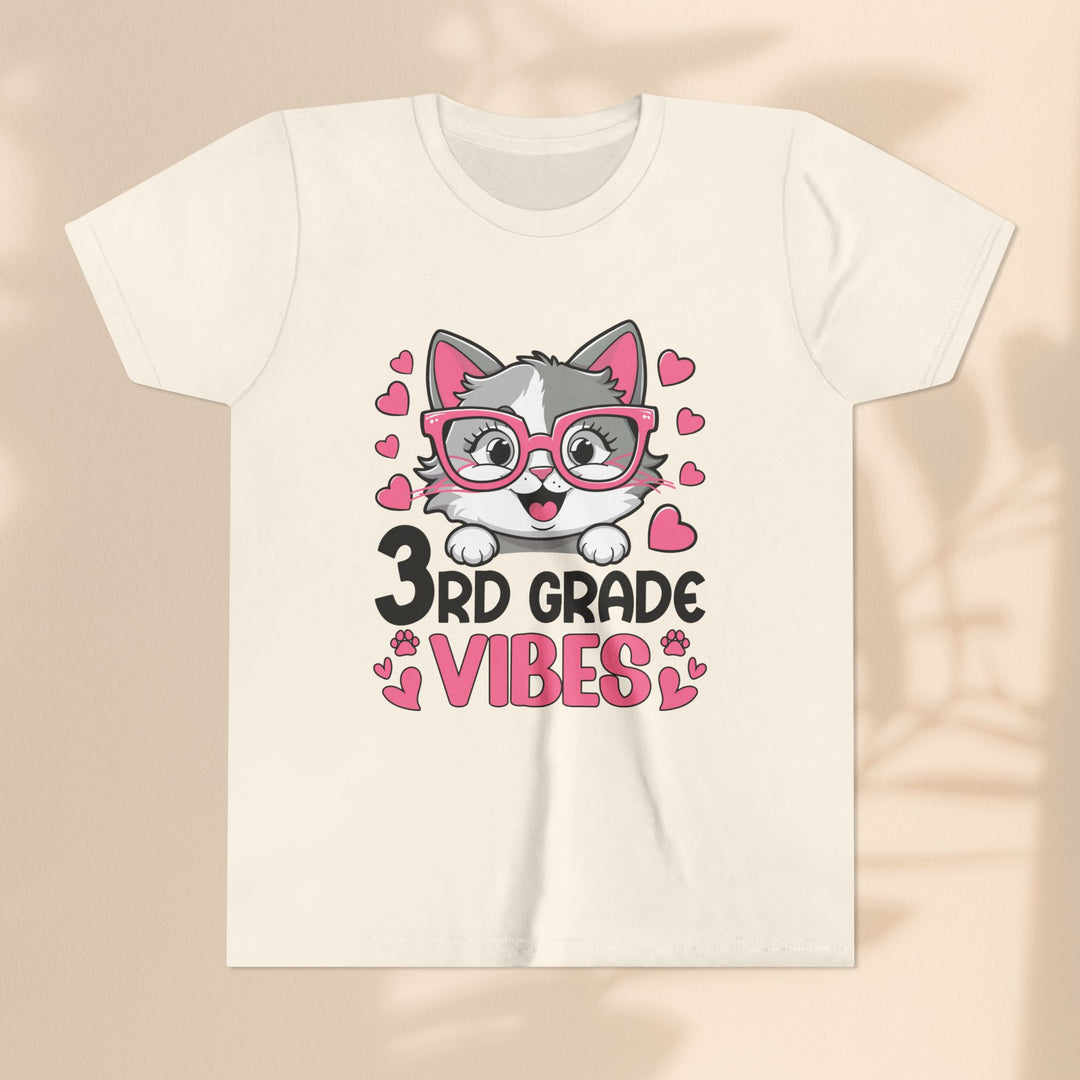 Cute 3rd Grade Vibes Youth Tee, Back to School T-Shirt, Cat Lover Apparel, Kids Shirt, Birthday Gift for Girls