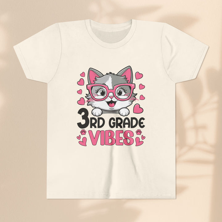 Cute 3rd Grade Vibes Youth Tee, Back to School T-Shirt, Cat Lover Apparel, Kids Shirt, Birthday Gift for Girls