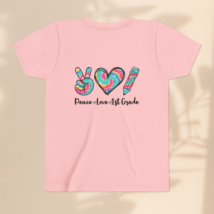 Peace Love 1st Grade Youth Tee, Tie-Dye Kids Shirt, Back to School Outfit, Child's Birthday Gift, Teacher Appreciation Gift