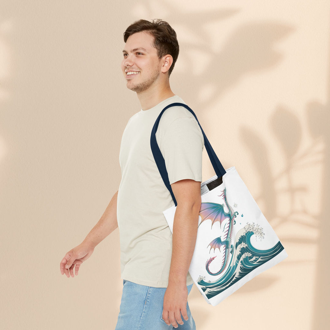 Dragons and Waves AOP Tote Bag, Ocean Life, Fantasy Art, Dragon Lovers Gift, Eco-Friendly Shopping Bag, Unique Design