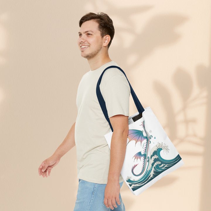 Dragons and Waves AOP Tote Bag, Ocean Life, Fantasy Art, Dragon Lovers Gift, Eco-Friendly Shopping Bag, Unique Design