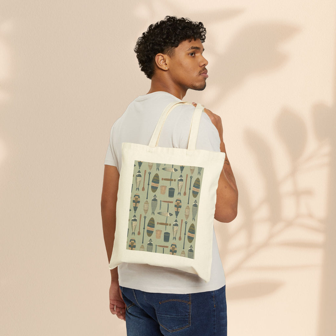 Cotton Canvas Tote Bag - Fish Line