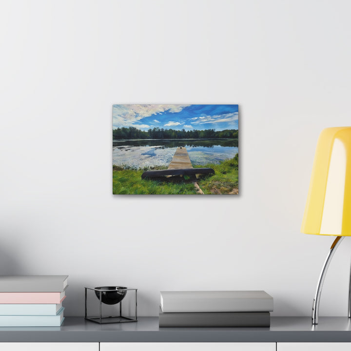 Tranquil Lakeside Dock Scene Canvas Wall Art