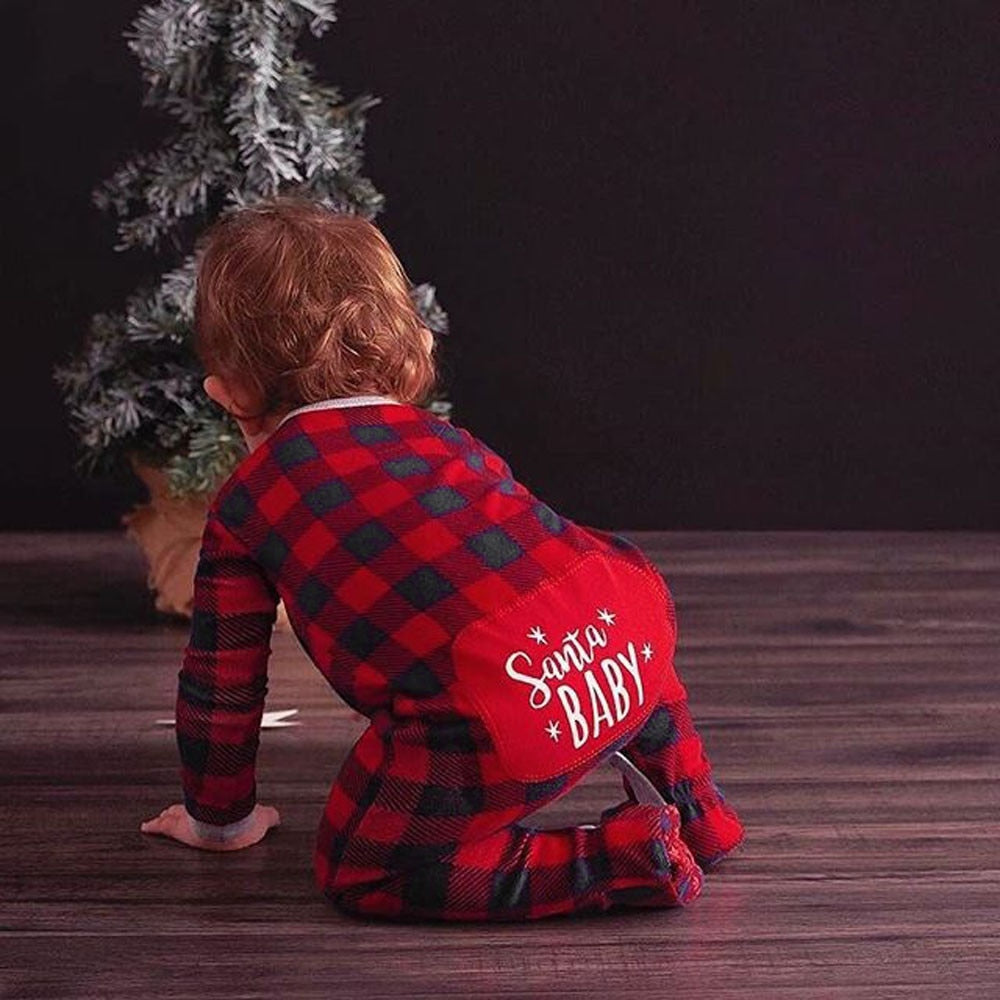 Baby Christmas Santa Plaid Romper Jumpsuit