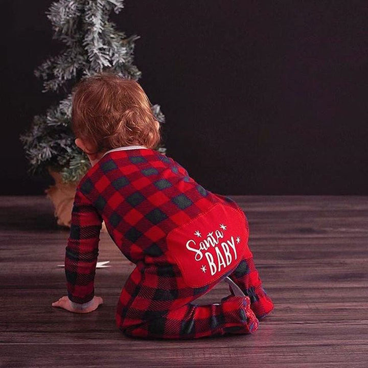 Baby Christmas Santa Plaid Romper Jumpsuit