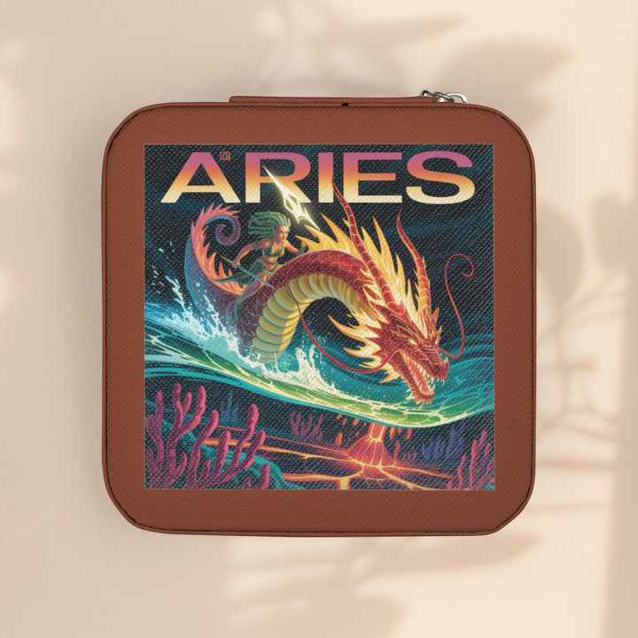 Aries Zodiac Jewelry Travel Case — Compact Astrological Ring & Earring Organizer