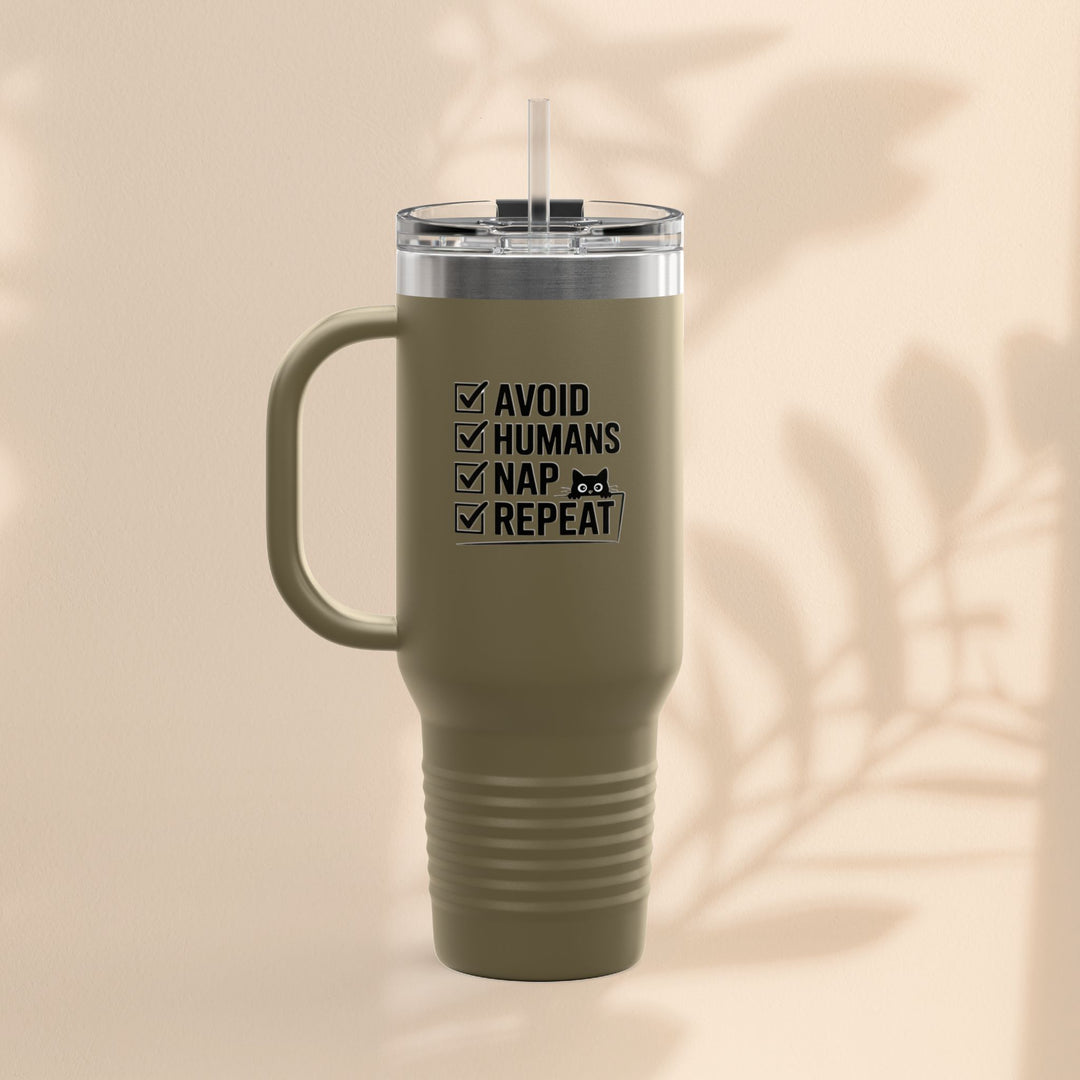 Funny Insulated Travel Mug - Avoid Humans Nap Repeat - 40oz, Coffee Cup, Gift for Introverts, Travel Mug, Holiday Present