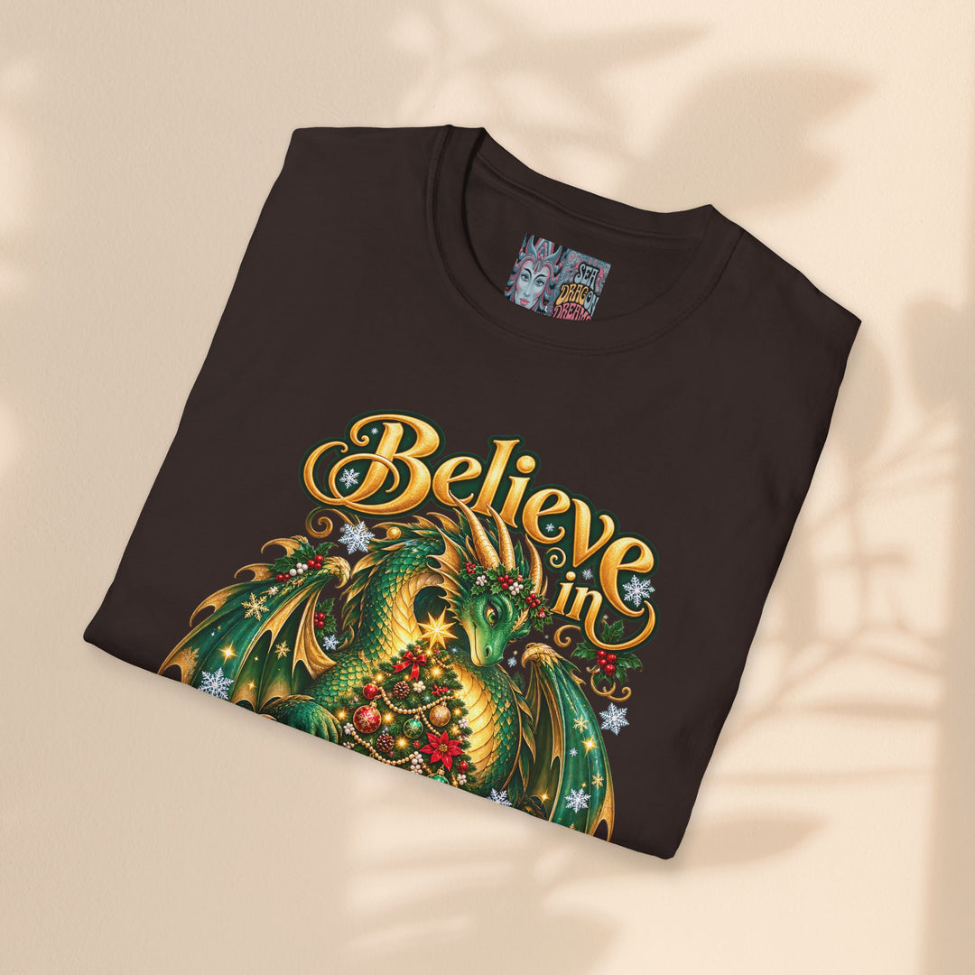 Believe in Christmas Magic T-Shirt – Festive Dragon Holiday Tee