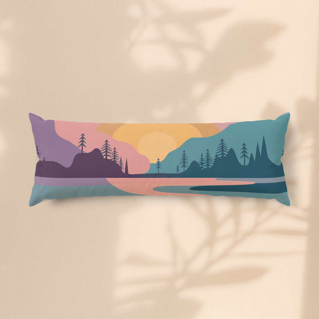 Sunset Mountain Landscape Body Pillow — Cozy Nature Decorative Lumbar Pillow