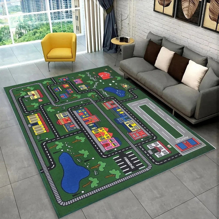 Kids’ Racing Track Flannel Playroom Rug