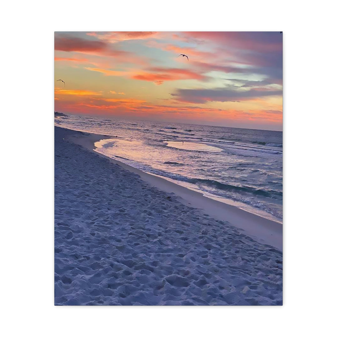 Sunset Beach Matte Stretched Canvas Print