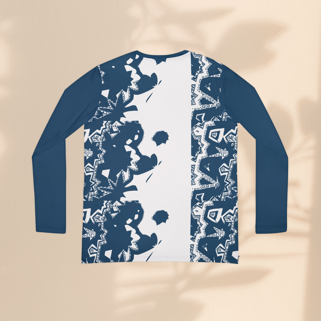 Floral Indigo V-Neck Long Sleeve Shirt — Women's Patterned V-Neck