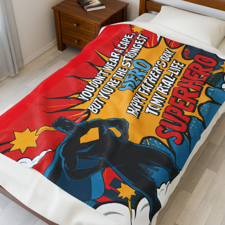 Superhero Dad Velveteen Plush Blanket - Perfect Gift for Father's Day