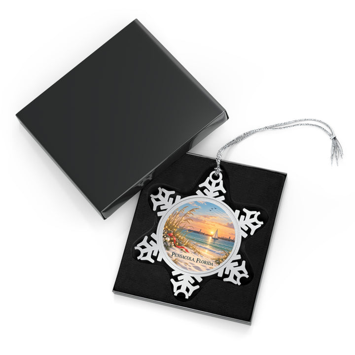 Pewter Snowflake Ornament — Pensacola Florida Beach Sunset Keepsake