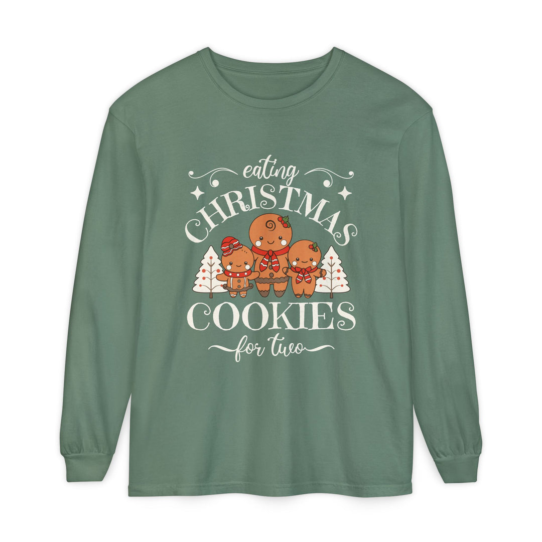 Unisex Garment-dyed Long Sleeve T-Shirt - Eating Christmas Cookies For Two