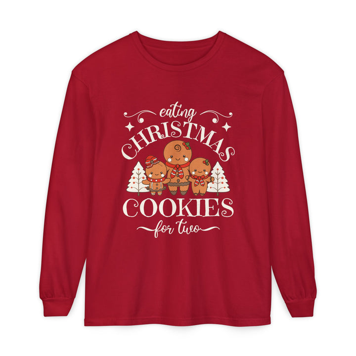 Unisex Garment-dyed Long Sleeve T-Shirt - Eating Christmas Cookies For Two