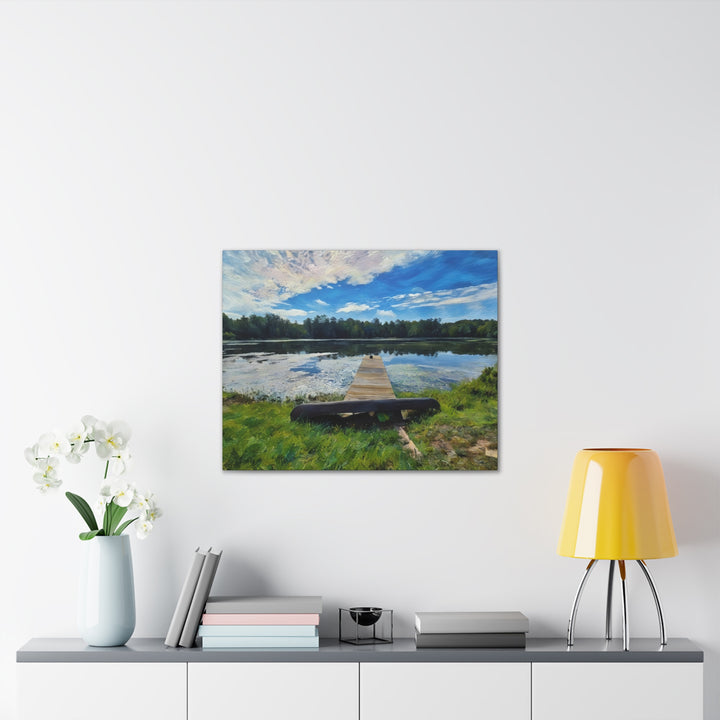 Tranquil Lakeside Dock Scene Canvas Wall Art