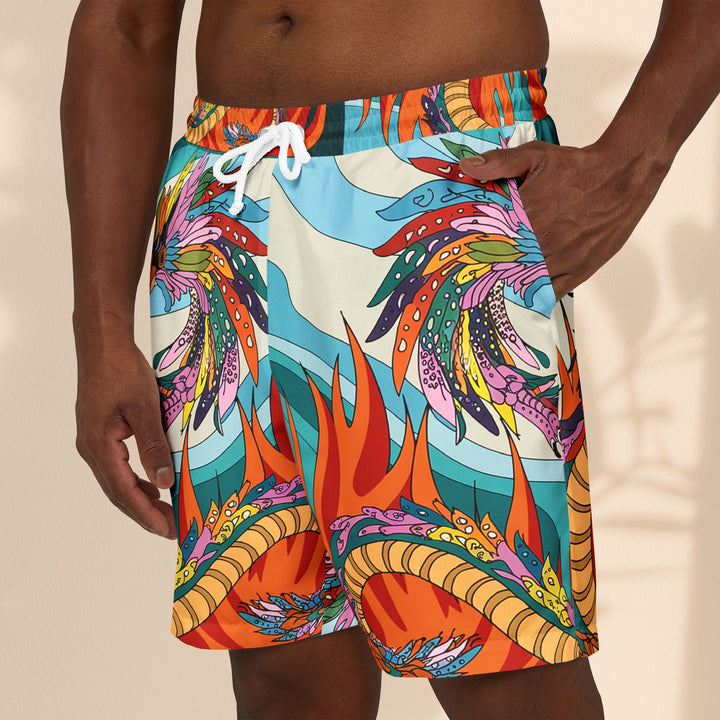 Vibrant Phoenix Dragon Print Unisex Swim Shorts - Perfect for Summer Fun