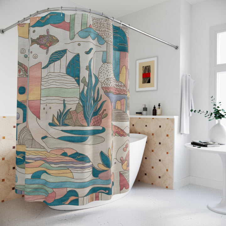 Abstract Coastal Sea Life Shower Curtain