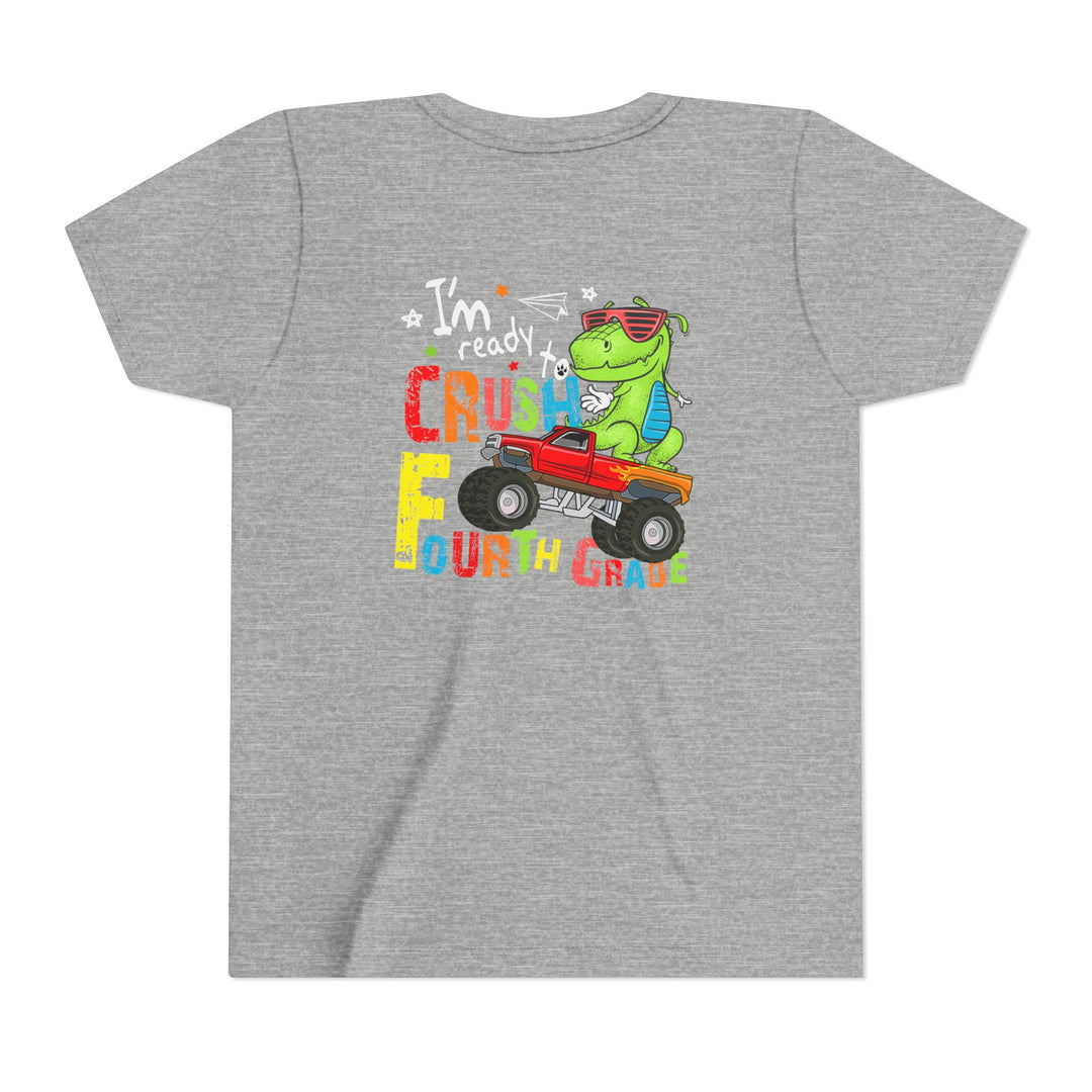 Youth Dinosaur Truck Tee Fourth Grade - Fun, Playful Kids Shirt, Perfect for Birthdays, Summer Adventures, Dinosaur Fans, Everyday Wear