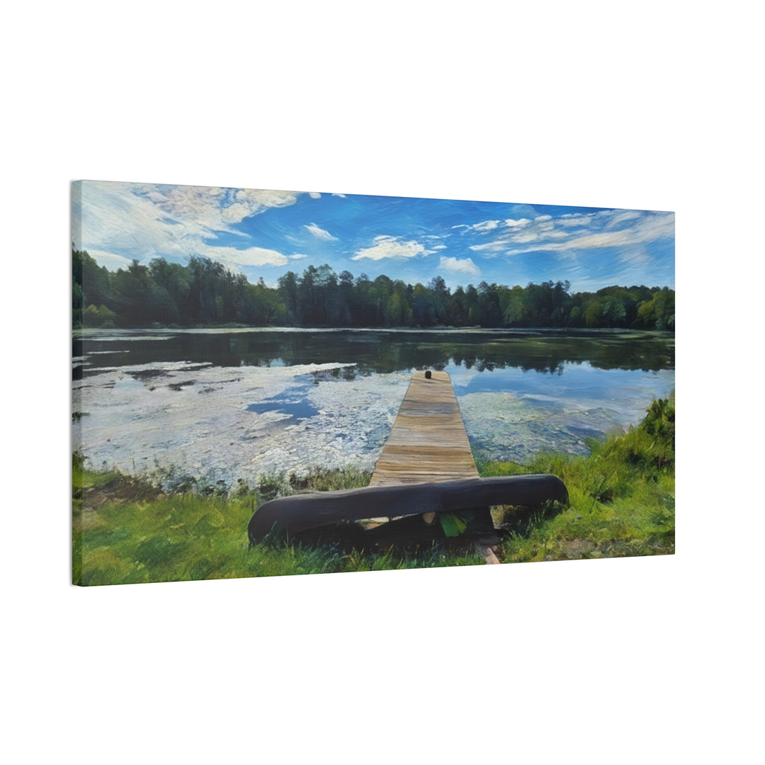 Tranquil Lakeside Dock Scene Canvas Wall Art