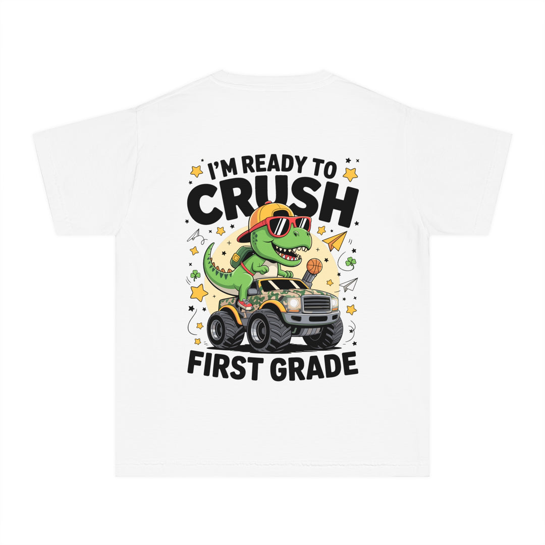 Youth Midweight Tee, Fun Dino T-Shirt, First Grade Shirt, Kids Birthday Gift, Back to School Apparel, Cute Graphic Tee, Dinosaur Print