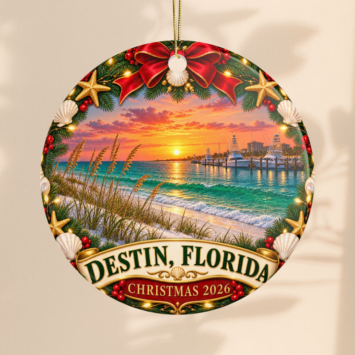 Destin Florida Christmas 2026 Double-Sided Ceramic Ornament