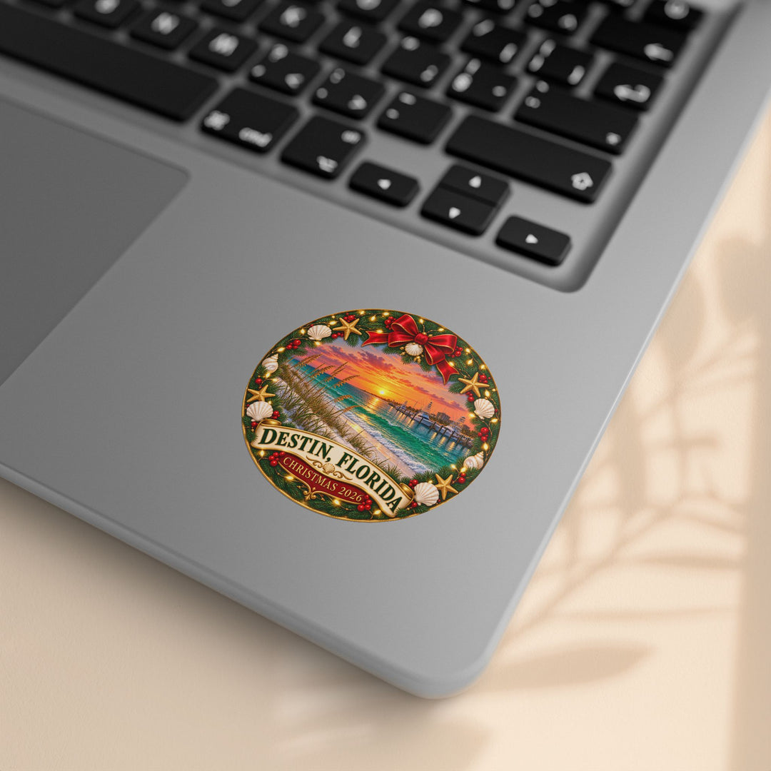 Destin, Florida Christmas Round Sticker Rolls – Holiday Beach Sunset Labels (Pack)