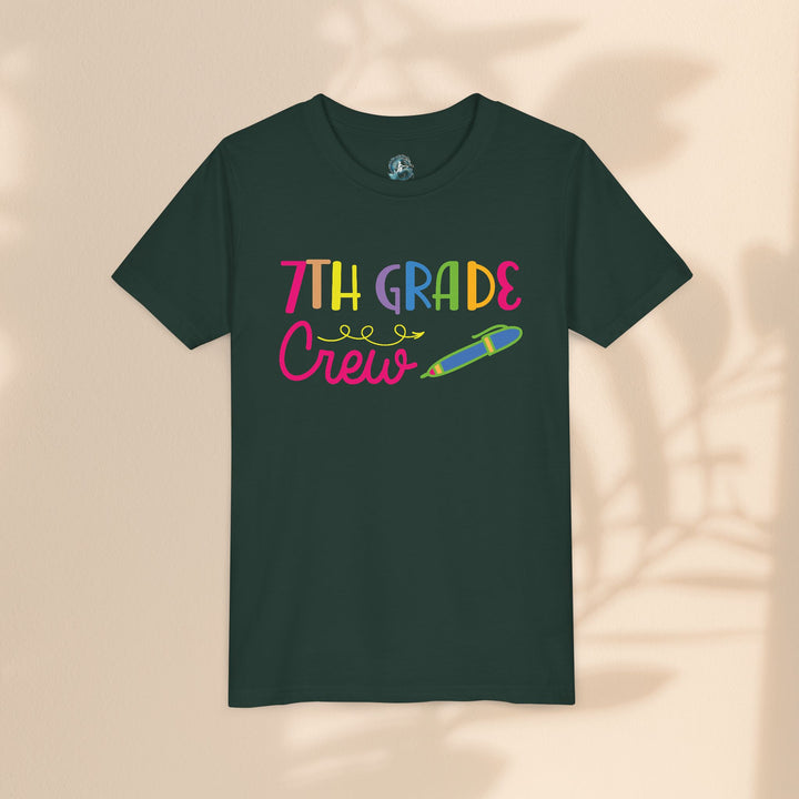 Seventh Grade Crew Tee, Fun School Spirit Shirt, Youth Fashion Top, Back to School Gift, Kids' Team Apparel, Colorful Graphic T-shirt