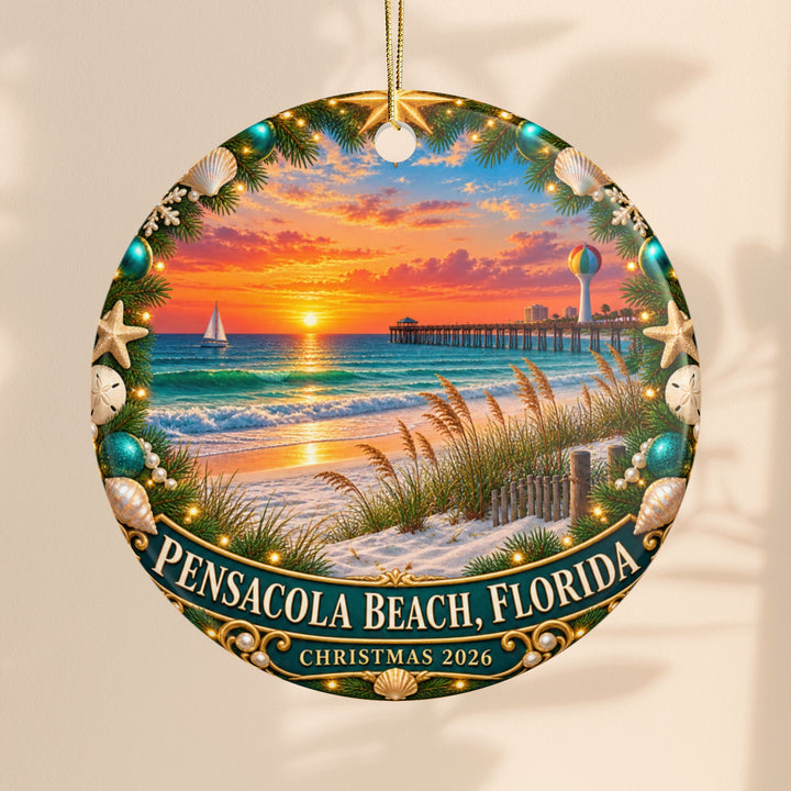 Pensacola Beach Christmas 2026 Double-Sided Ceramic Ornament