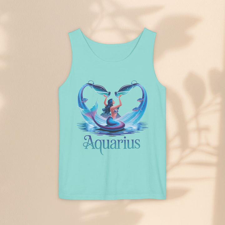 Aquarius Unisex Garment-Dyed Tank Top, Zodiac Apparel, Astrology Gift, Summer Outfit, Festival Wear, Birthday Gift