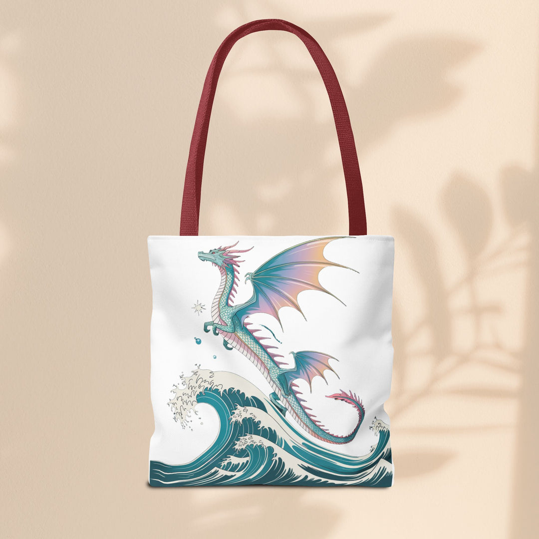 Dragons and Waves AOP Tote Bag, Ocean Life, Fantasy Art, Dragon Lovers Gift, Eco-Friendly Shopping Bag, Unique Design