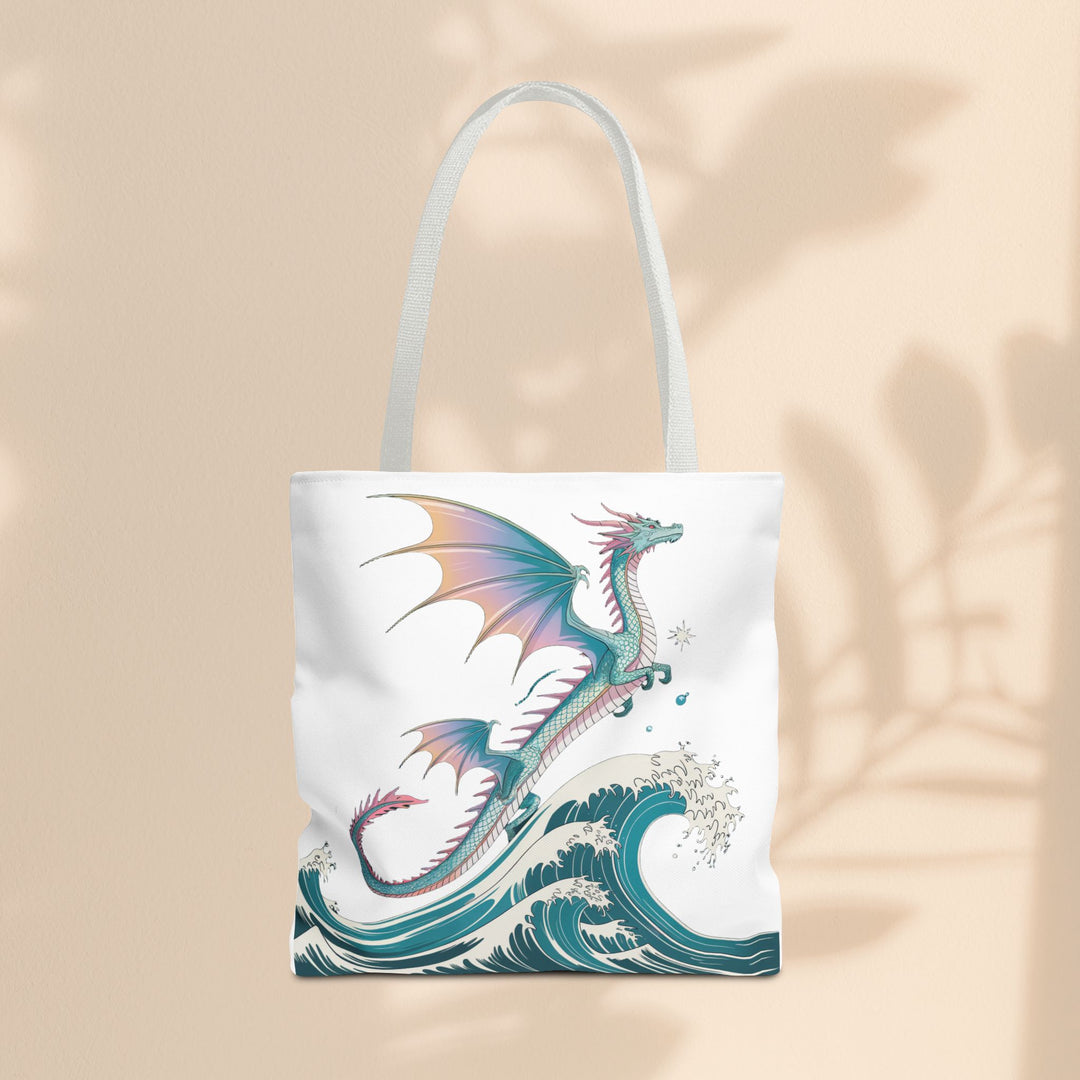 Dragons and Waves AOP Tote Bag, Ocean Life, Fantasy Art, Dragon Lovers Gift, Eco-Friendly Shopping Bag, Unique Design
