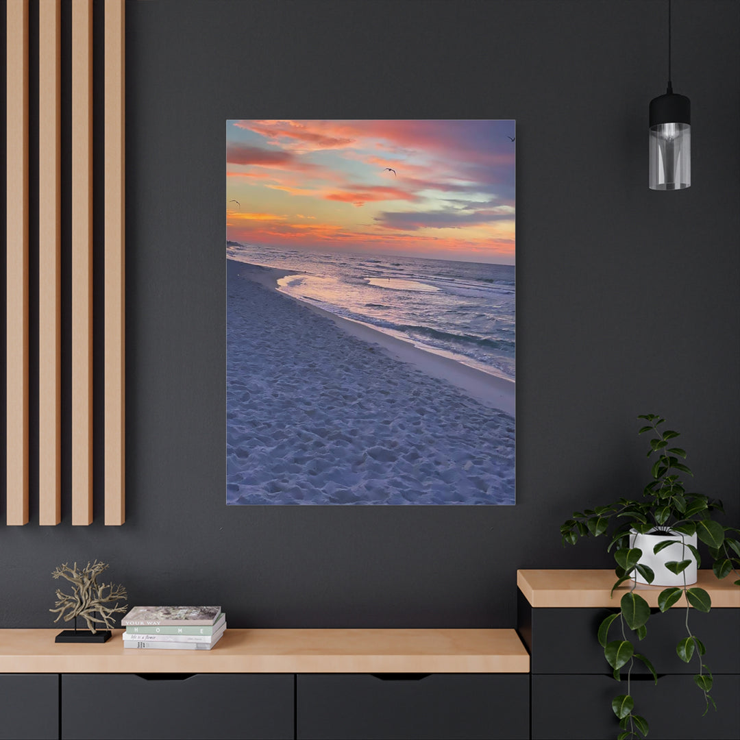 Sunset Beach Matte Stretched Canvas Print