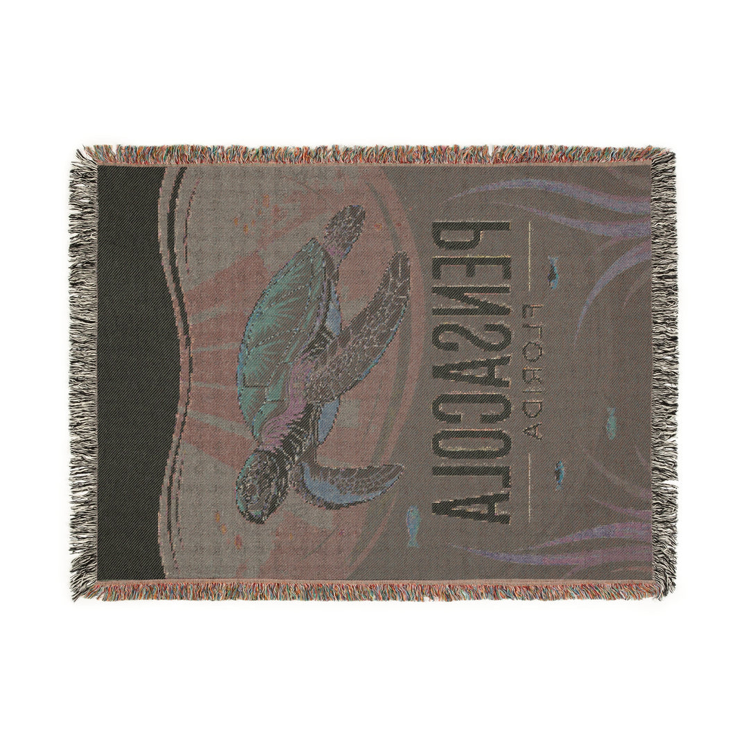 Pensacola Florida Cozy Beach-Themed Woven Blanket – Turtle Design, Eco-Friendly Home Décor & Perfect Gift for Ocean Lovers