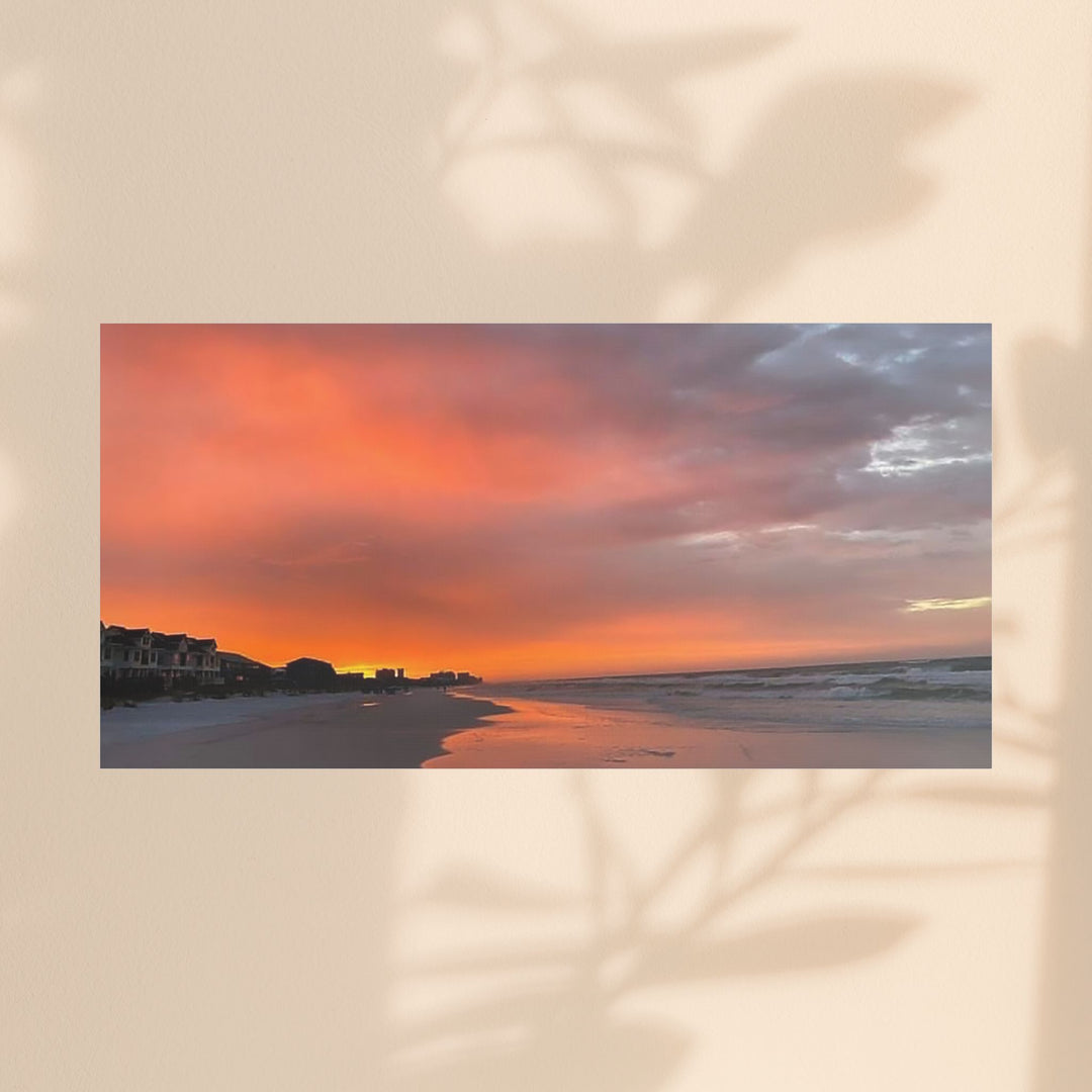 Sunset Beach Satin Stretched Canvas Wall Art