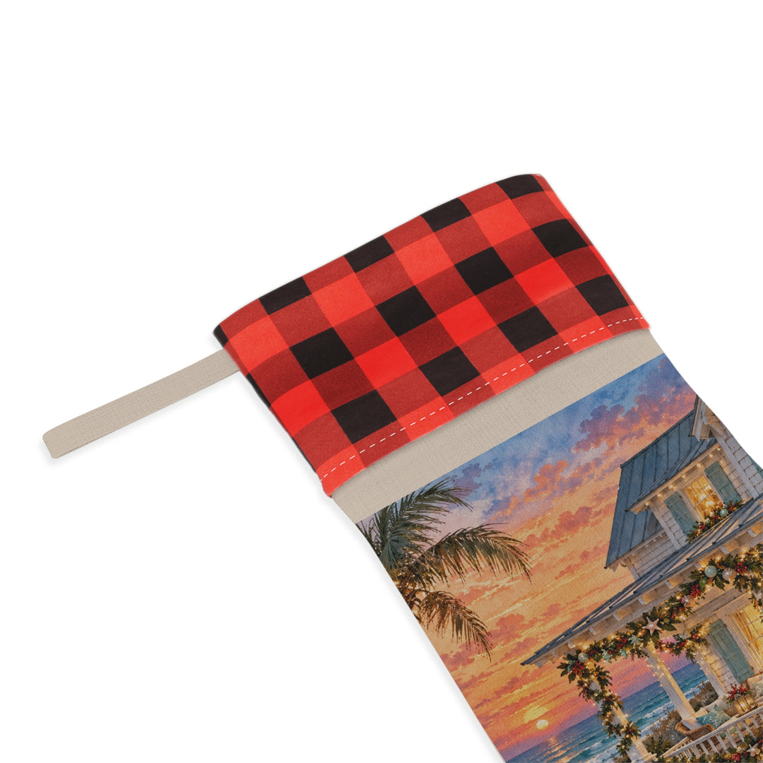 Coastal Christmas Stocking with Red Buffalo Plaid Cuff