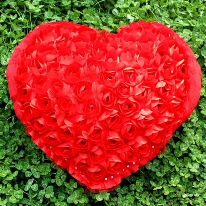Rose Love Heart-Shaped Plush Pillow
