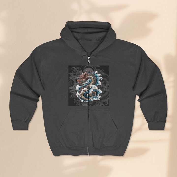 Dragon Wave Zip Hoodie - Unisex Heavy Blend Zip Up