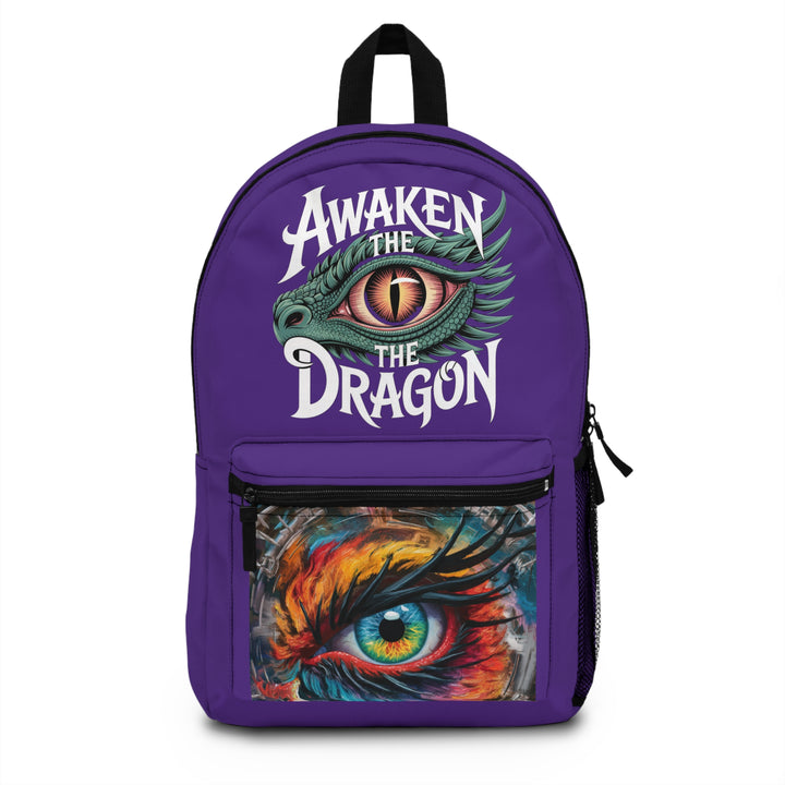 Awaken The Dragon Backpack, School Bag, College Essentials, Purple Backpack, Student Tote, High School Essentials