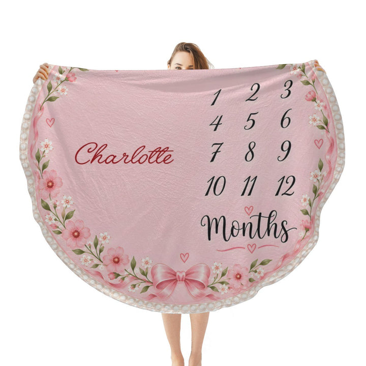 Personalized Baby Milestone Round Blanket – Add Your Baby's Name