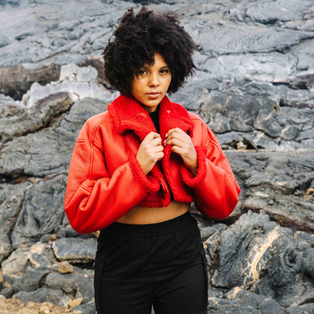 Women’s Red B3 Sheepskin Leather Aviator Bomber Jacket