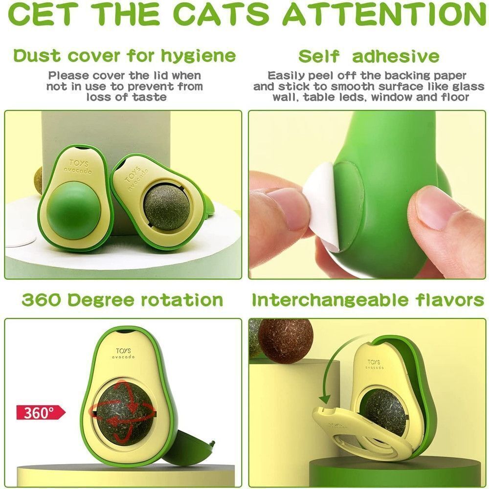 Cute Avocado Catnip and Silvervine Teeth-Cleaning Ball for Cats