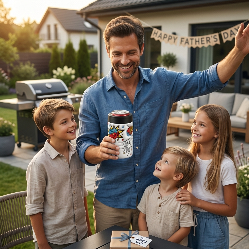 Super Dad Can Holder – Fist Bump with 3 Kids Gift