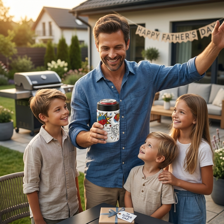 Super Dad Can Holder – Fist Bump with 3 Kids Gift