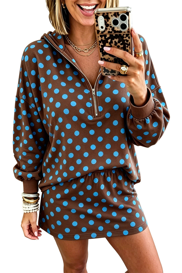 Women’s Pink Polka Dot Hooded Top and Mini Skort Set