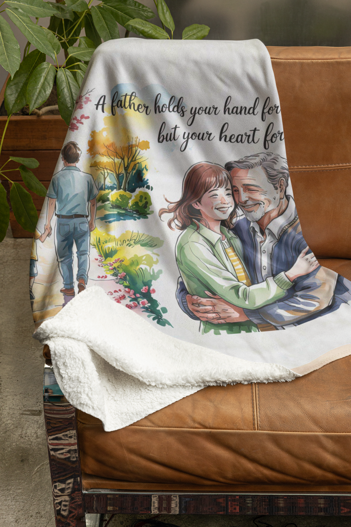 Emotional Velveteen Plush Blanket - 'Father Holds Your Hand...' Cozy Throw for Family Love
