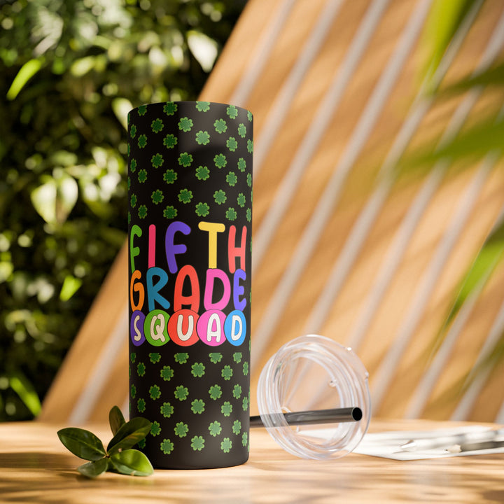 Fifth Grade Squad Colorful Skinny Tumbler with Straw, Colorful Skinny Tumbler with Straw, 20oz, Back to School Gift,