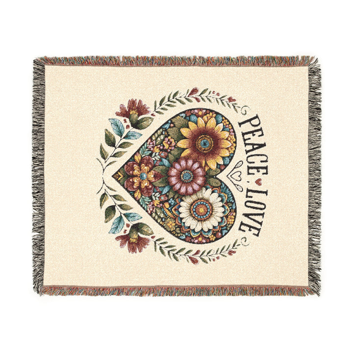 Peace, Love & Heart Woven Blanket – Cozy Throw, Meaningful Home Décor & Thoughtful Gift